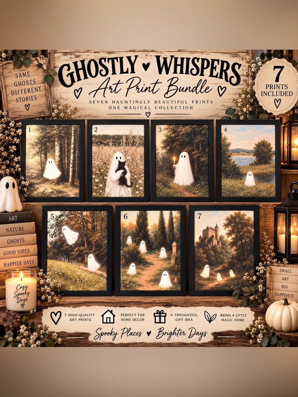 Ghostly Whispers Home Art Print Bundle - Neutral Tones